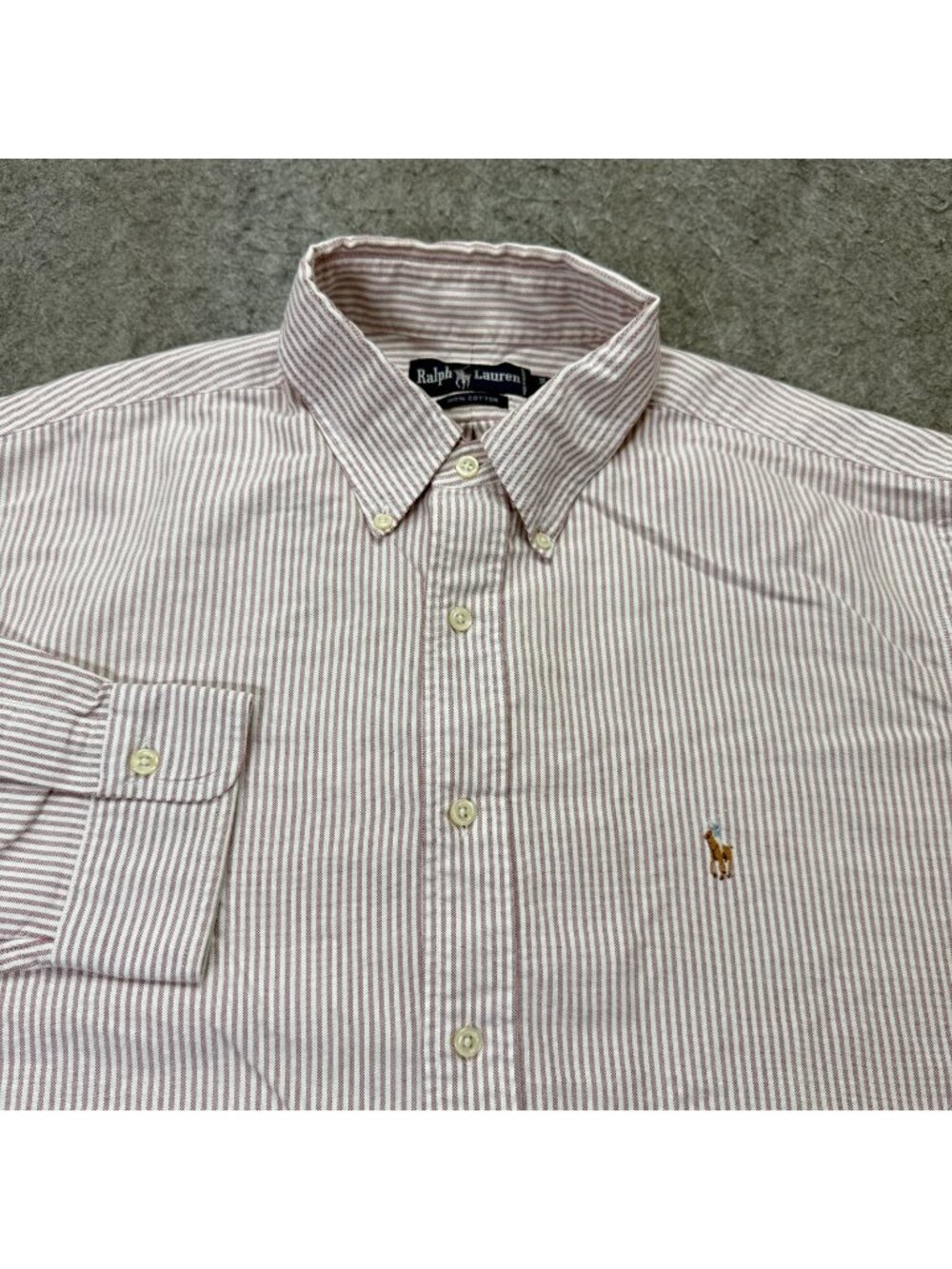 Ralph Lauren Oxford Shirt Men 17.5 34 Red White Striped OCBD Classic Fit